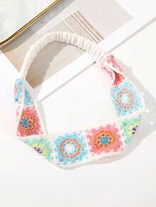 1 件休闲彩色针织花朵头带，颜色位置随机，发带秋冬发带发饰女士度假装女士