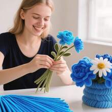 100/250/500/700/1500 Pcs Value Packs DIY Blue Pipe Cleaner Projects, Blue Chenille Stems + Blue Pom Poms, 11.81x0.6 Craft With Pipe Cleaners Supplies, Colorful Chenille Stems, Color Mix Fuzzy Wire Bulk