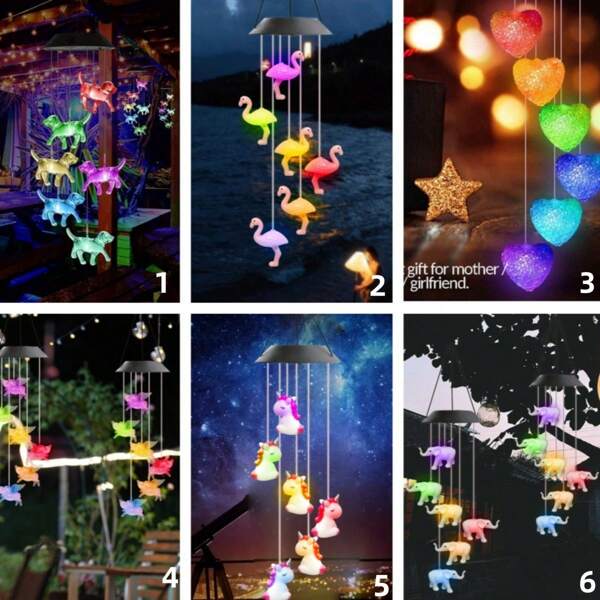 1 paquete de Equipo de Móvil Colgante con Campanas de Viento y Luces, Lámpara Decorativa Flexible y Resistente al Agua para Jardín, Alimentada por Energía Solar, Perfecta para Decoración del Hogar, Patio, Dormitorio, Sala de Estar, Fiesta, Boda y Festivales