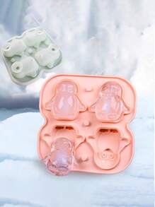 4 Stück/Set rosa Pinguin geformte Eiswürfelform, Eiswürfelform mit großer Kapazität, Silikon Eiswürfelbereiter, Kühlschrank Eisbox, mini Pinguin Design, einfaches Herauslösen, praktische Eisherstellung, versiegelte Verpackung, Küchenutensilien