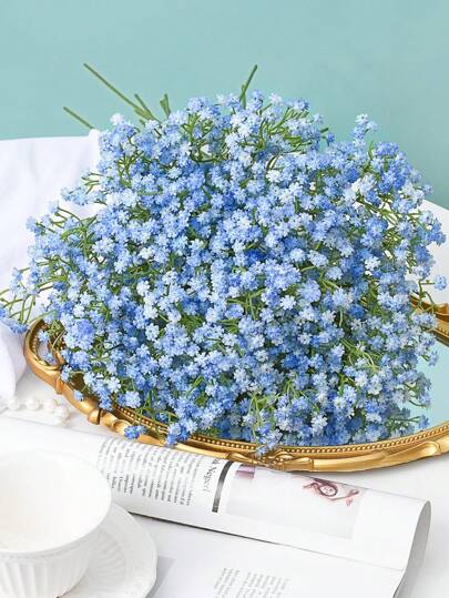 5/10/20pcs Blue Baby's Breath Plastic Artificial Flower Bouquet With Stem, Mini Fake Gypsophila Flower Bouquet, Suitable For Vase Arrangement, DIY Floral Bouquet, Home Decor, Room Decor, Tabletop Decor, Living Room Decor, Office Decor, Outdoor Garden Decor, Wedding Decor, Party, Birthday Decor