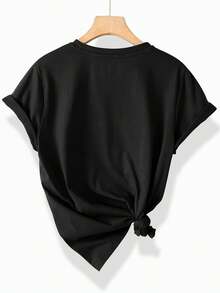 Four-Leaf Clover Print Women's Crew Neck Sports T-Shirt Casual Fashion Retro Top Short Sleeve Multiple Colors Available S-XXL - 黑色 - 查看 1