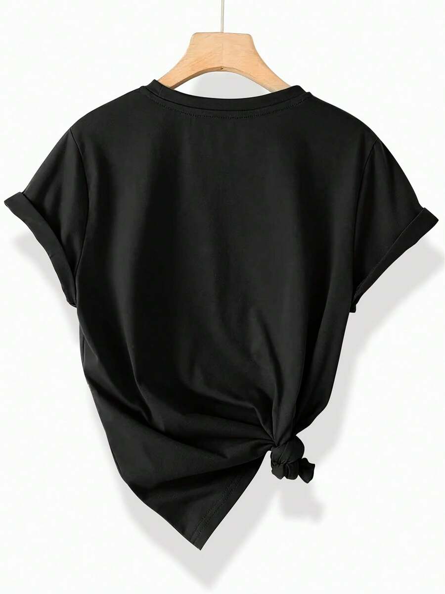 Four-Leaf Clover Print Women's Crew Neck Sports T-Shirt Casual Fashion Retro Top Short Sleeve Multiple Colors Available S-XXL - 黑色 - 查看 1