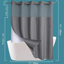Wide Hotel Fabric Shower Curtain With Snap In Liner 108" X 74" For Bathroom Machine Washable Waterproof Repellent Shower Curtain (White 108" (W) X 74"(H)) - 格紋灰色 - 查看 3
