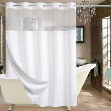 Wide Hotel Fabric Shower Curtain With Snap In Liner 108" X 74" For Bathroom Machine Washable Waterproof Repellent Shower Curtain (White 108" (W) X 74"(H)) - 格紋白色 - 查看 1