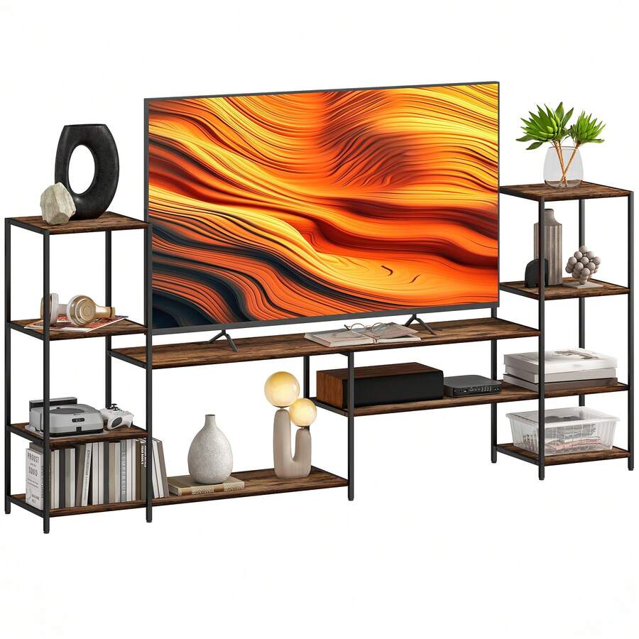 HOMCOM TV Unit For TVs Up To 60 Inches, Industrial TV Stand With Storage Shelves, Entertainment Centre For Living Room, Bedroom - Rust Brown - View 1