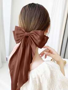 5件装女士发饰缎面蝴蝶结发夹，大号蝴蝶发夹，可爱优雅的金属蝴蝶发夹，中性色，学习用品，头部饰品 - 彩色 - 查看 3