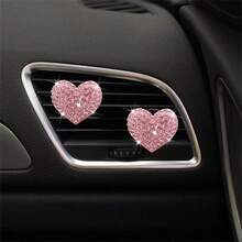 2pcs White/Rad/Pink/Black Rhinestone Heart Shaped Car Air Vent Clips Decoration