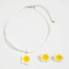 3 Stücke/Set Boho Hawaii Blumen Schmuckset - Damen Acryl Ohrringe und Halskette, perfekt für Strandpartys und Urlaubsreisen