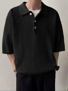Parte superior de punto negro de moda para hombres en primavera y verano, para uso diario, vacaciones o modo "papá genial" - Negro - Ver 4