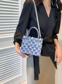 Nuevo bolso de mano de primavera/verano con bloque de color, cuadros y flecos, bolso de hombro cruzado casual y versátil para mujer