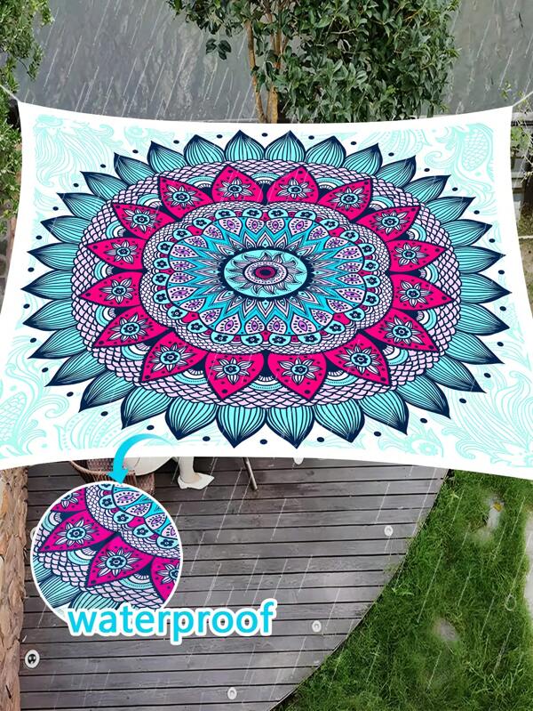 1pc Outdoor Thickened Waterproof Sunshade, Gradient Green Bohemian Pattern For Garden, Patio, Beach, Includes Ropes (Poles Not Included)