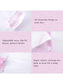 50 szt. różowych jednorazowych maseczek na twarz, wielokrotnego użytku różowe maseczki – niemedyczne, ASTM poziom 1 i ochrona pracy, dwuwarstwowa maska ochronna