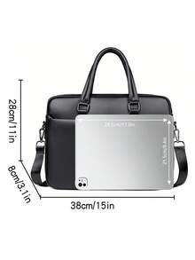 saroxi 男士公文包，经典大容量电脑包，PU 皮革简约纹理办公室/工作通勤包，适合送给丈夫的礼物，秋季 - 黑色 - 查看 12