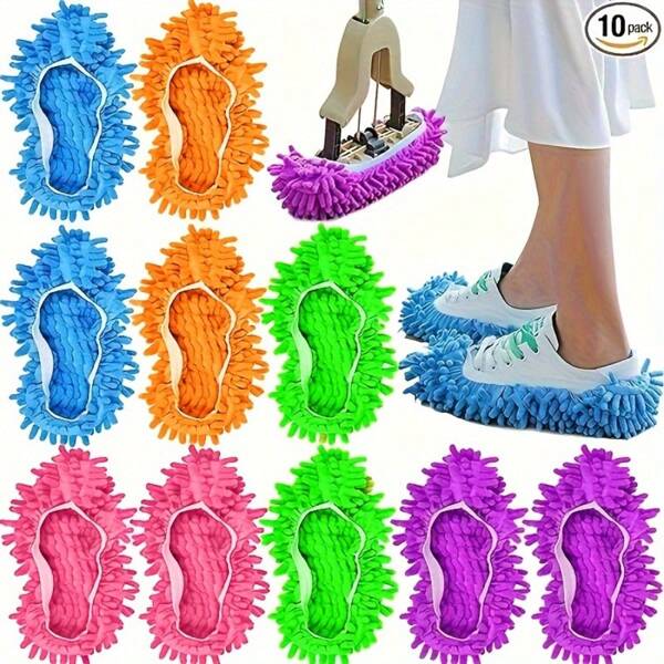 10pcs Reusable Washable Mop Shoes Mop Socks, Super Fine Fiber Dust Mop Socks For Floor Cleaning, Suitable For Men, Women And Children, Dust Hair Cleaner For Home, Office, Bathroom, Bedroom, Living Room, Hallway