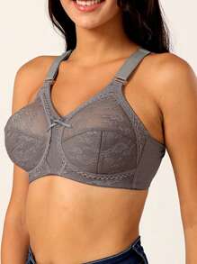 1 pezzo Reggiseno senza ferretto in pizzo di colore unito con coppe intere, intimo sexy, push-up, traspirante e trasparente per le donne