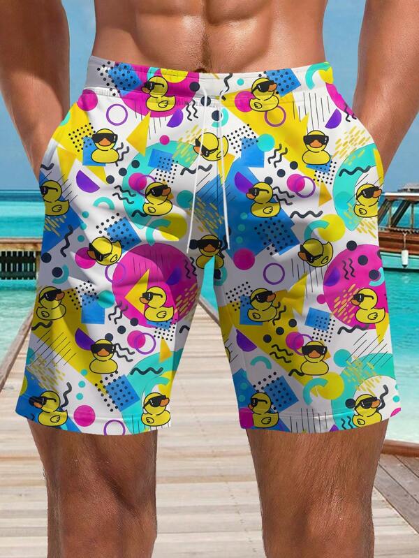 Gafas de sol de verano para hombres con diseño de pato 3D, shorts de playa de secado rápido con estampado de pato amarillo