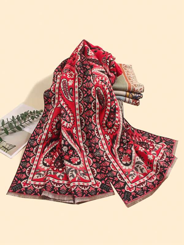 1 pièce Foulard en jacquard de soie imitation de haute qualité à motif cachemire pour femmes, châle chaud convenant pour les vacances et l'usage quotidien, ajoutant des points forts à votre style, automne/hiver