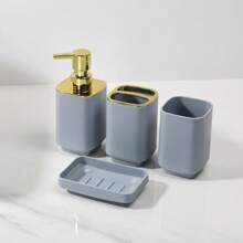 Juego de 6/4 piezas de accesorios de baño chapados en oro, reutilizables, que incluyen papelera, soporte para cepillo de inodoro, soporte para cepillo de dientes, vaso para enjuague bucal, jabonera, botella de jabón, decoración de otoño, regalo de inauguración de la casa, organizador de baño Accesorios de vuelta al colegio