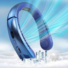 1pc New Intelligent Sliding Speed Adjustable Neck Fan With Type-C Charging, Long-Lasting Battery, LED Display, Bladeless Portable USB Mini Fan For Outdoor, Student, Home, Office, Travel, Fishing - Silent High Airflow