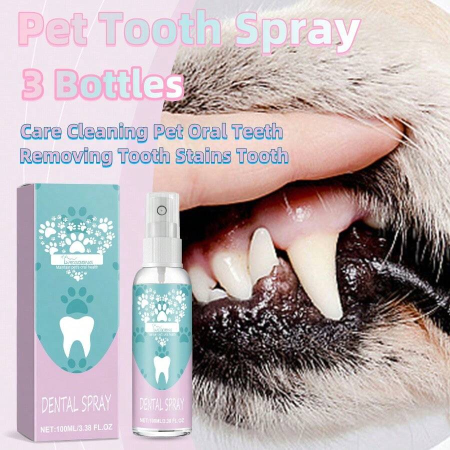 3 Bottles Pet Tooth Spray, Oral Care Spray For Dogs And Cats, Pet Dental Care Spray, Care Cleaning Pet Oral Teeth, Removing Tooth Stains Tooth,  Freshens Breath Instantly, Dog Teeth Cleaning Spray