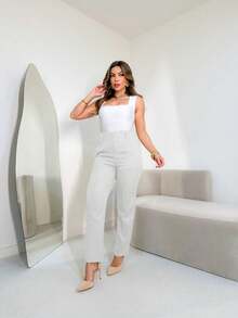 A&DD MODA, REF: 3283 Women's Straight Pants, High Waist, Elegant, Formal, Modern, Comfortable, Formal Piece, Women's Tailoring, High Women's Pants, Formal Look, Classic Piece, Perfect For Work, Stylish, Comfort And Sophistication, High Quality, Pants For All Occasions, Versatile Piece, Guaranteed Elegance - trắng - Xem 3