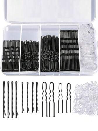 300 piezas Conjunto básico de accesorios para el cabello, Pasadores en forma de U y pasadores rectos, Pinzas para el cabello, Pasadores para el cabello, Artículos escolares, Horquillas, Accesorios para el cabello