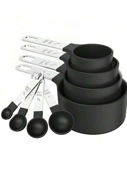 Juego de 8 piezas de tazas y cucharas de medir, tazas y cucharas apilables y anidables, con mango de acero inoxidable, utensilios de cocina para cocinar y hornear