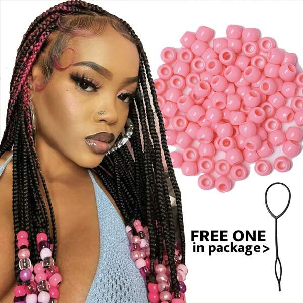 100pcs Hair Beads Pony Beads For Hair Braids 10x12mm Plastic Bead With Large Hole For African Peach Pink Color Hair Beads Accessories Hair Ring