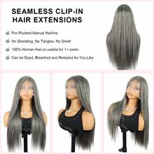 180% Density Highlight Grey Bone Straight Human Hair 13x4 Transparent Lace Front Wig Highlight Sliver Gray Straight Human Hair Wigs Salt And Pepper Grey Straight Hair Wig Pre Plucked - Highlight & Piano - View 3