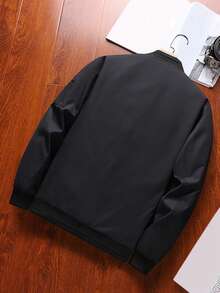 冬季大码男士休闲夹克，春秋季纯色运动夹克，日常穿着，修身，高品质飞行员夹克，男士薄款休闲飞行夹克