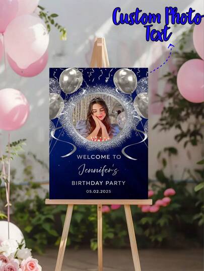 1pc- Personalized Birthday Posters, Frameless Canvas Wall Decorations, Custom Photo Name And Date Posters, Personalized Birthday Party Welcome Signs, Personalized Blue Balloon Wall Hangings, Minimalist Birthday Party Signs, 50*70cm Optimal Size Posters, Father's Day Gifts, Birthday Party Decorations, Commemorating The Beautiful Times Of Youth, Suitable For Father's Day, Graduation Season, And Birthday Parties.