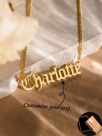 1PC Personalized Custom Sideways Name Necklace Stainless Steel For Women Choker Pendant Cuban Chain Birthday Jewelry Gift