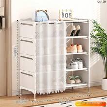 Multi-Tier Dust-Proof Shoe Rack, Multifunctional Assembly Shoe Organizer With Curtain, For Dorm Bedroom