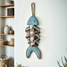 1 szt. Vintage Fish Bone Style Termometr Ścienny Dekor Wiszący, Styl Śródziemnomorski Drewniana Ryba Kości Fotografia Prop