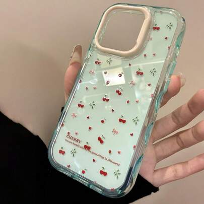 可爱樱桃撞色波浪果冻手机壳，兼容 17 Pro Max、17 Pro、17 Air、16 Pro Max、14 Pro、13、12、15 Plus、11，柔软皂面背面设计，礼品