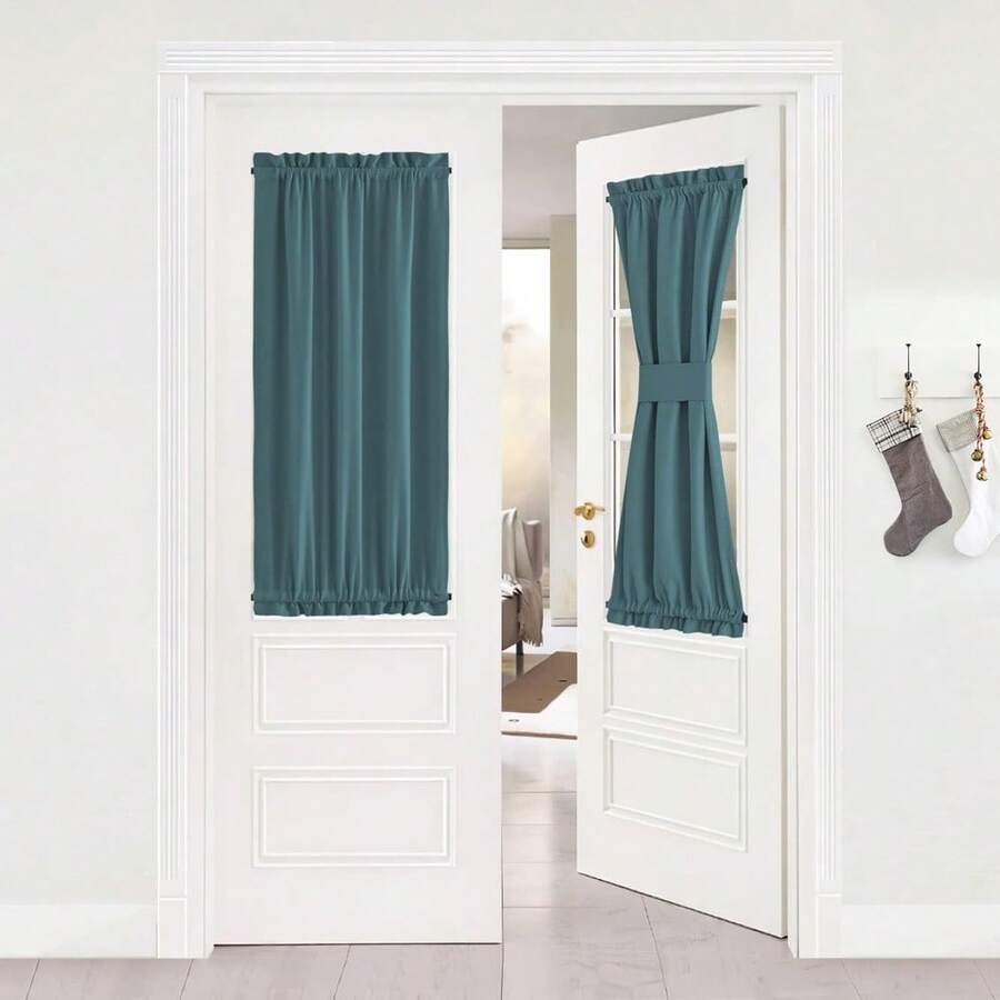 Local Warehouse- Door Curtain Panel, Grey French Door Curtains Blackout Thermal Insulated Curtain Sidelight Privacy For Window/Living Room/Doorways/Classroom (25W By 72L Inches, 1 Panel) - Sea Teal - 查看 1