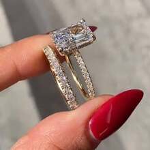 2pcs Women's Fashion Ring Set, Elegant Alloy Cubic Zirconia Ring, Suitable For Valentine's Day, Vacation, Commute, Dating, Party, Wedding, Engagement, Gift For Wife, Girlfriend, Mother Birthday, Anniversary, New Year - All Seasons - Gold - View 6