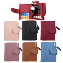 Minimalist Short Wallet For Students, Snap Coin Purse, Solid Color Girl Wallet, Card Holder Clutch