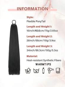 16 英寸/26 英寸/34 英寸马尾辫接发，多功能弹力带黑色马尾辫耐热接发，适合女性，长直发 DIY 环绕马尾辫柔软天然合成马尾辫，适合女性日常角色扮演和圣诞节音乐节狂欢节新年礼物 - 黑色 - 查看 5
