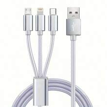 1pc 3-IN-1 Fast Cables, Compatible With IPhone, Type-C Phones, Android Phones. Nylon Braided USB Charging Cable, Universal Fast Charge USB To Lightning/Type-C/Micro USB Connector Cord, Data Transmission Compatible With IPhone, Compatible With Samsung, Fast Charging Usb Data Cable Usb Fast Multiple Charging Cable Colorful Type C Micro Charger Cable MFi Certified