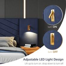 Olodumare King/Queen Size Velvet Bed Frame With Vertical Channel Tufted Wingback Headboard, Royal Blue Upholstered Platform Bed, Heavy Duty Metal Frame & Wooden Slats, No Box Spring Needed, Easy Assembly, Modern Luxury Bedroom Furniture, 800 Lbs Capacity, Noise-Free Sturdy Design, Home Decor - 寶藍色 - 查看 7