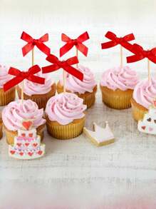 20pcs Bowknot Cake Toppers Picks Baking Cake Decorations For Party Dessert Fruit