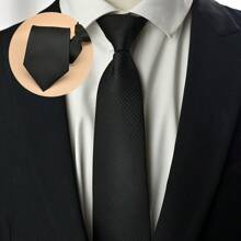 3 Peças/Conjunto Gravata Formal Preta com Listras Diagonais e Zíper, Conjunto de Gravatas para Negócios
