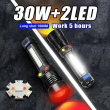 Luz de Sinal de Iluminação de Alta Intensidade para Uso Externo com Fonte de Luz LED Vermelha/Branca/Verde/Amarela, Bateria de Lítio de Alta Capacidade Integrada, Lanterna LED de Alta Potência com Luz Lateral, Zoom Rápido, Adequada para Reparos de Automóveis, Emergências Domésticas e Acampamento ao Ar Livre, Acessórios de Camping