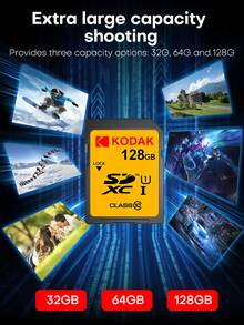 Kodak 64GB SD Card For Camera/SLR 32GB Memory Cards ​​Class10 4K HD V30 A1 U1 128GB High Speed Storage Card SDXC SDHC - Yellow - View 5