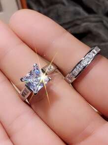 2pcs/Set Women's Cubic Zirconia Ring Set, European & American Style Matching Rings