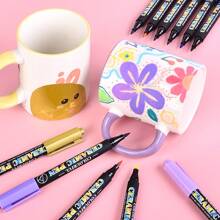 12/24 Color Ceramic Color Pen Set, Ceramic Surface Decoration Graffiti Pen Drawing Pen, Creative DIY Poster Handwriting Greeting Card Drawing Pen Art Design Gift Stationery Student Office Hand-Painted Tool, School Supplies,Back To School