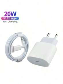 Chargeur rapide PD 20W + Câble de données de charge rapide PD, Adaptateur de chargeur rapide, Compatible avec 14 Pro Max/14 Pro/14 Plus/14/13 Pro/13/12/11/XS/XR/8/7//Série iPad, Norme européenne, Kit de charge efficace, Chargeur mural multifonction PD 20W norme européenne, Convient pour les voyages, le bureau, le dortoir et la maison