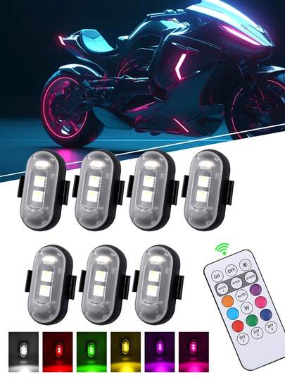 2/4/6pcs Motorcycle LED RGB Light 7Colors With Remote Light Mini Lights USB Airplane Lights Universal For Cars And Motorcycles With Remote Control